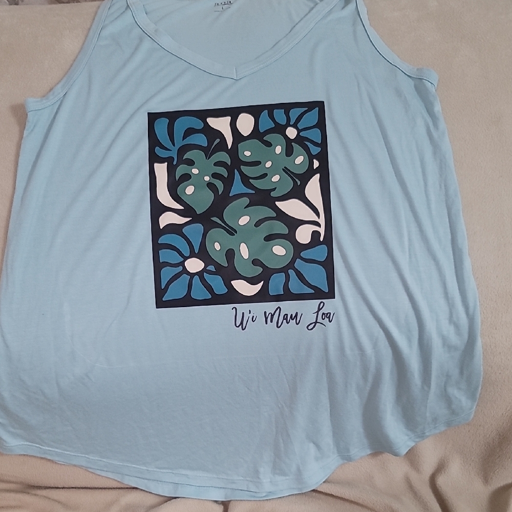 Light Blue Monstera Tank Top